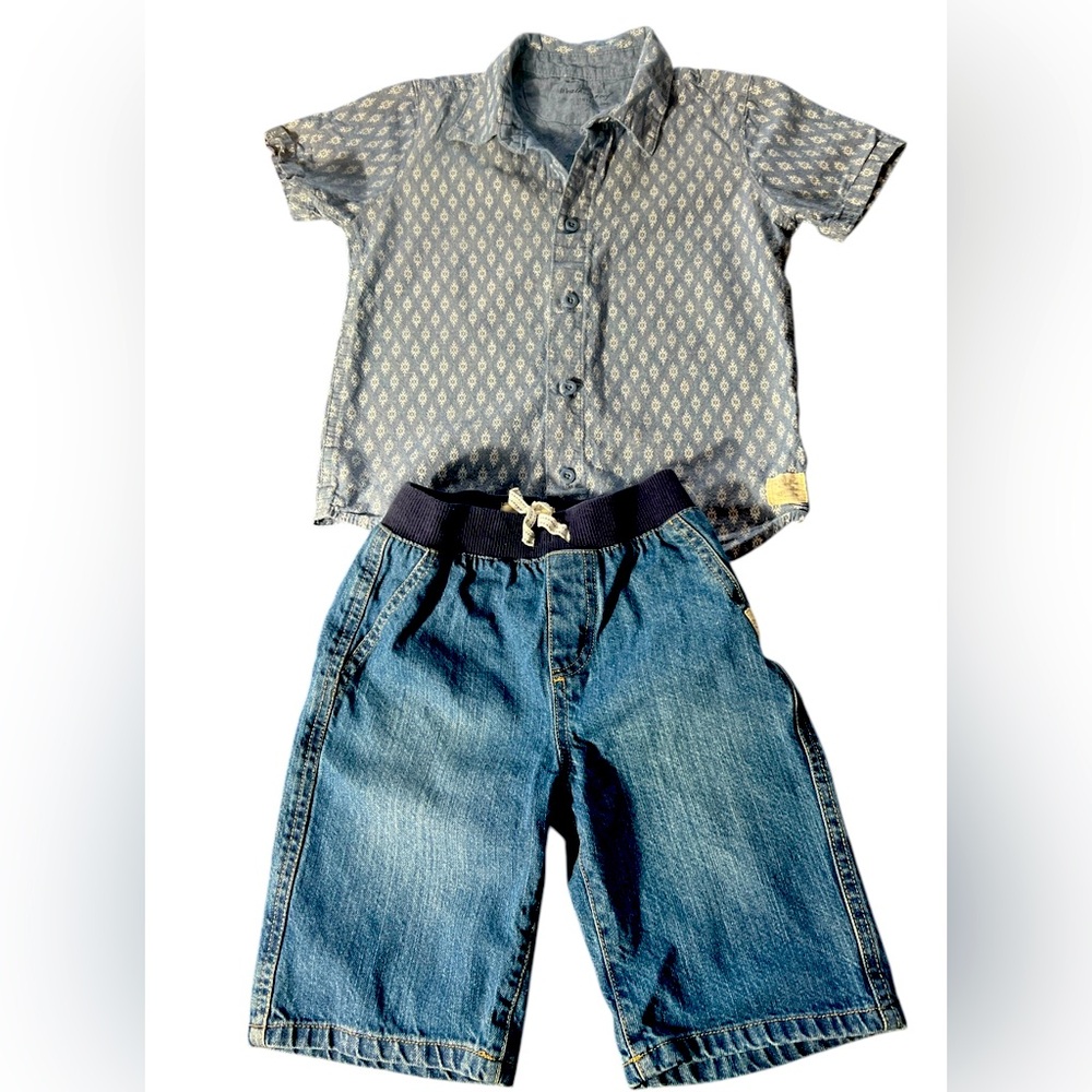 WEATHERPROOF VINTAGE Little Boy 2pc Woven Shirt And Drawstring Short Set Size 7